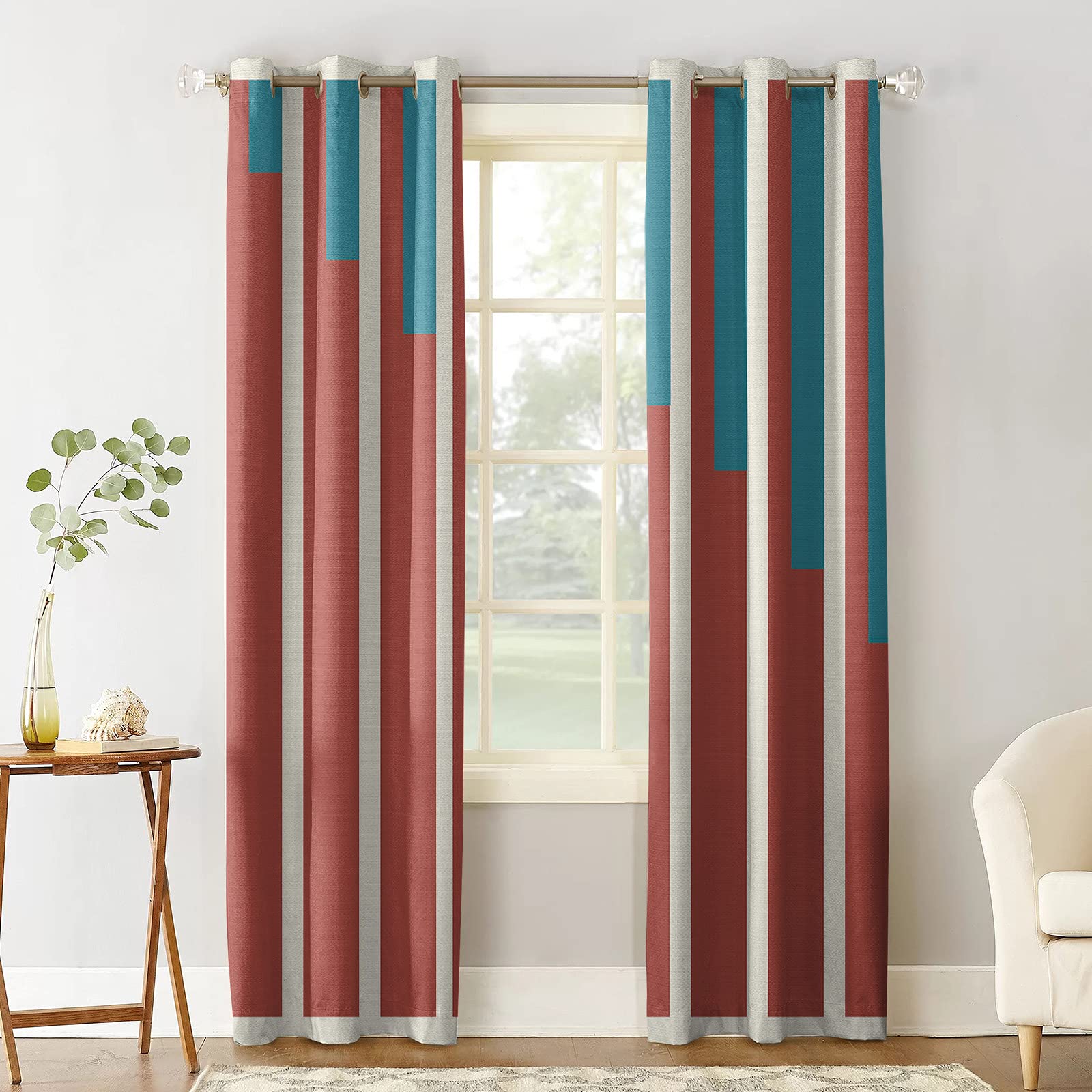 COLORSUM Blackout Curtains for Bedroom - 2 Panels Thermal Insulated Room Darkening Window Curtains with Gradient Geometric Stripes, Grommet Top for Living Room & Home Decor (52x84 Inch) - Perfect for Light Blocking, Noise Reduction & Energy Saving