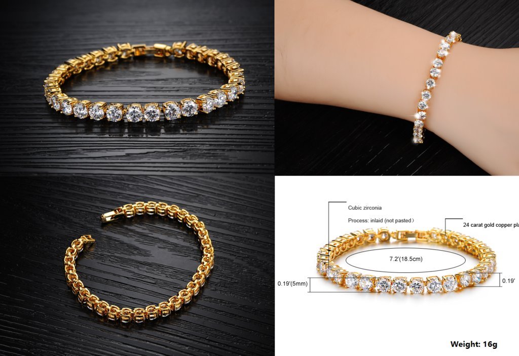 18K Gold Plated Zirconia Bracelet for Women - Green, Multicolor & Clear Cubic Zirconia Tennis Bracelet, 7.28