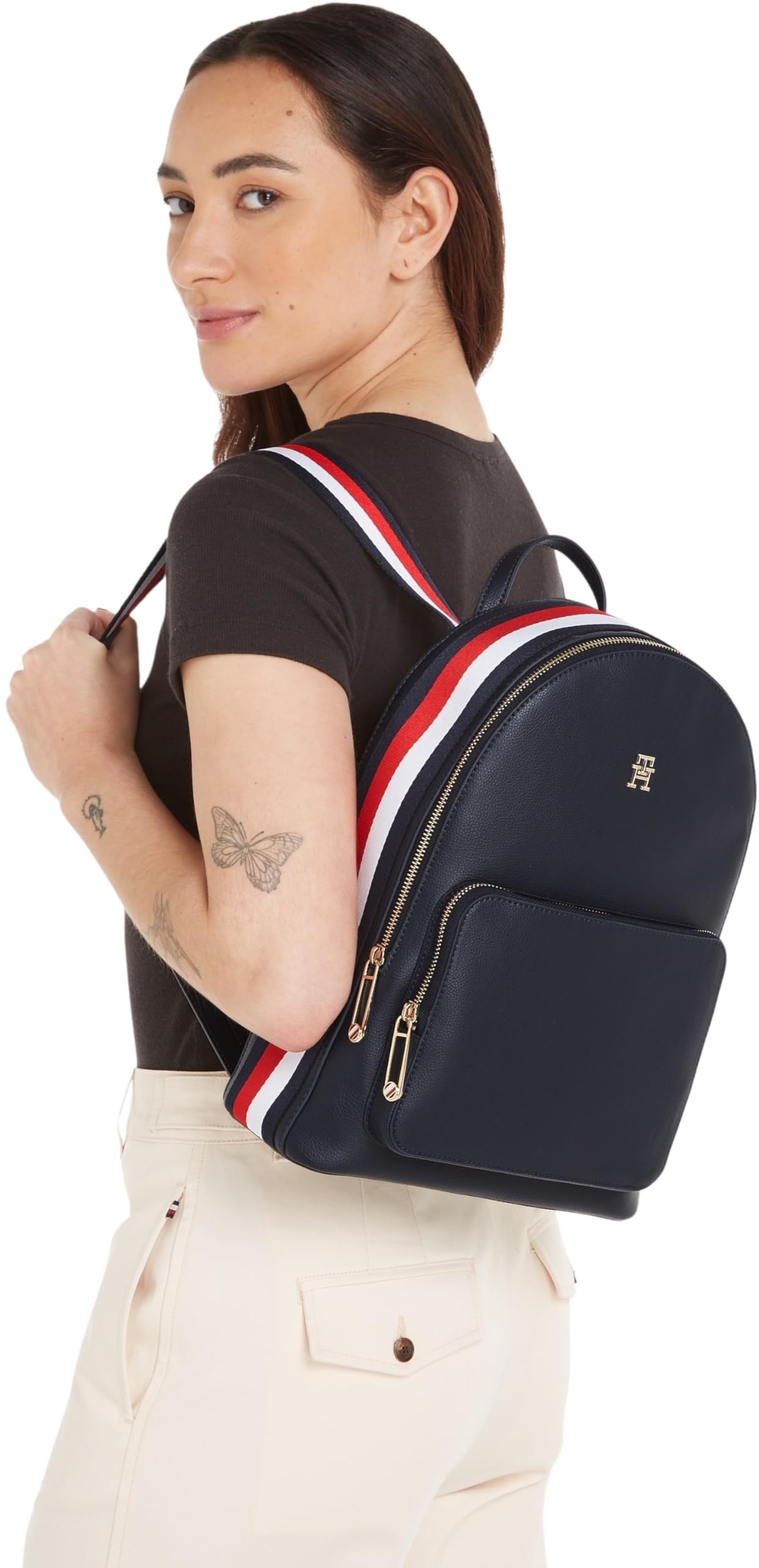 Tommy Hilfiger TH Essential Small Corporate Backpack for Women - Space Blue | Lightweight Laptop Bag for Work, Travel & College | AWOAW15710