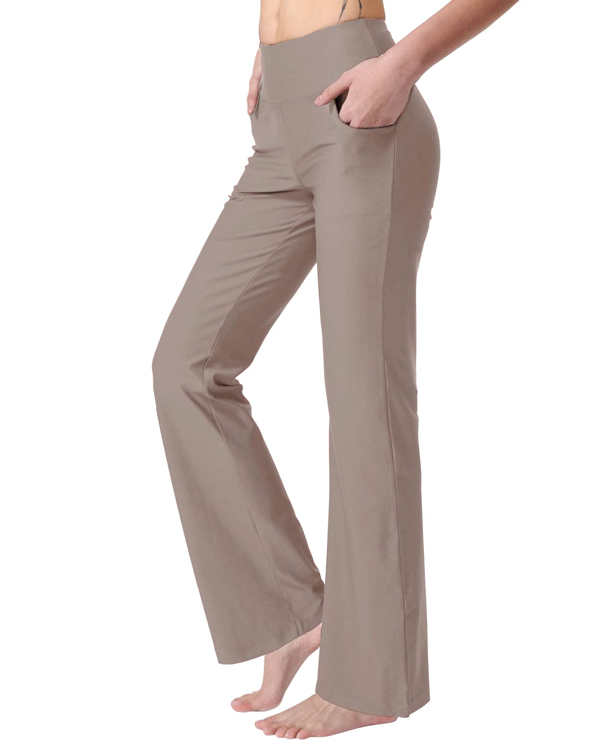 Keolorn Women's High Waist Bootcut Yoga Pants with Pockets - Stretchy Workout Pants for Yoga, Gym & Lounge - Comfortable Bootleg Leggings for Women