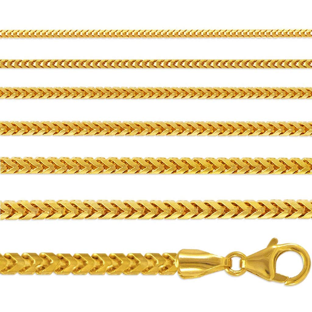 14K Gold Franco Chain Necklace - Italian Crafted Yellow, White & Rose Gold Jewelry for Women & Men | Strong Shiny Link Design | 1.0mm-3mm Width, 16