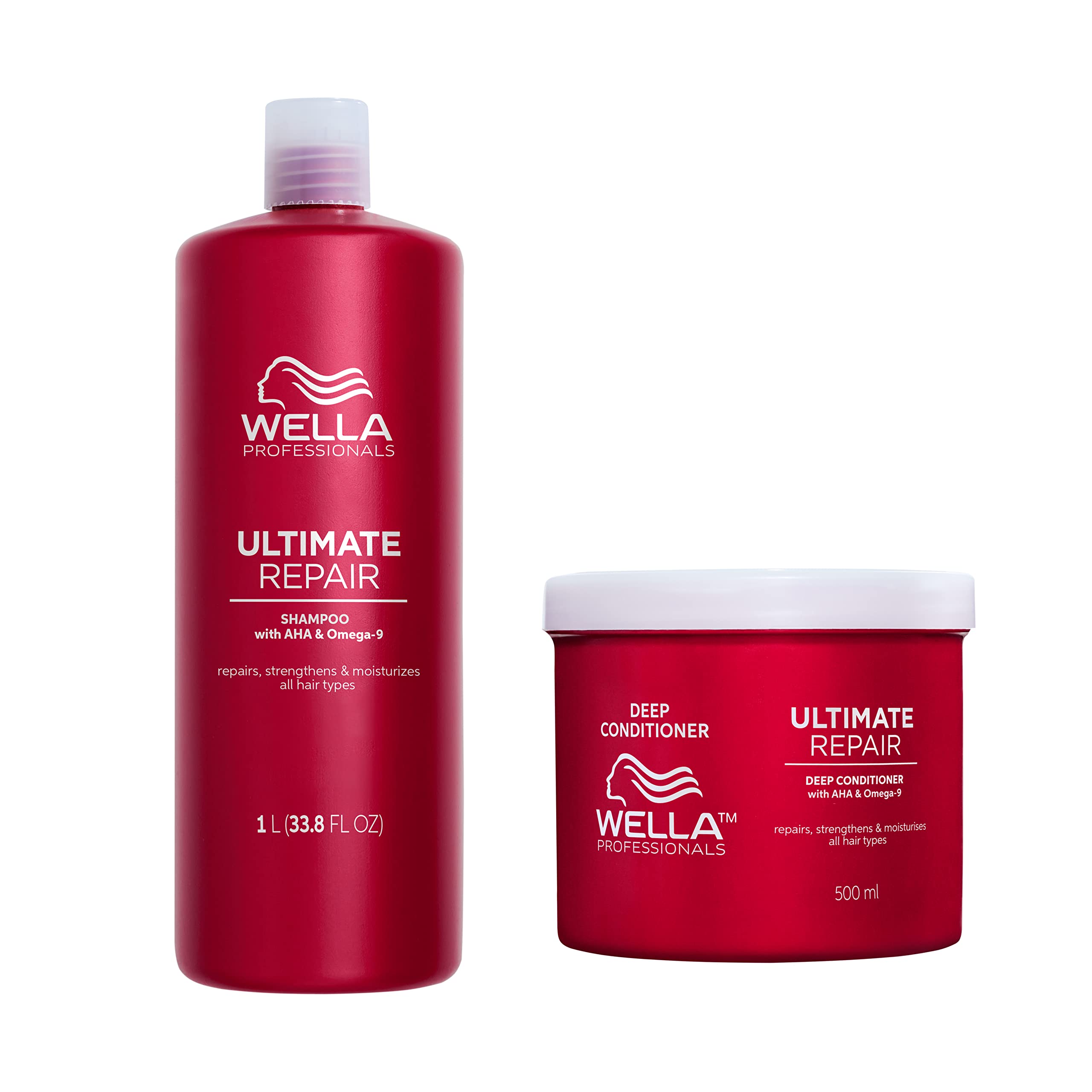 Wella Professionals ULTIMATE REPAIR Shampoo & Conditioner Set - Lightweight Cream Shampoo with Deep Nourishing Conditioner for Damaged Hair, Vegan Haircare with Metal Purifier Technology (1 Liter) - Perfect for Color-Treated, Chemically Processed & Dry Hair Recovery