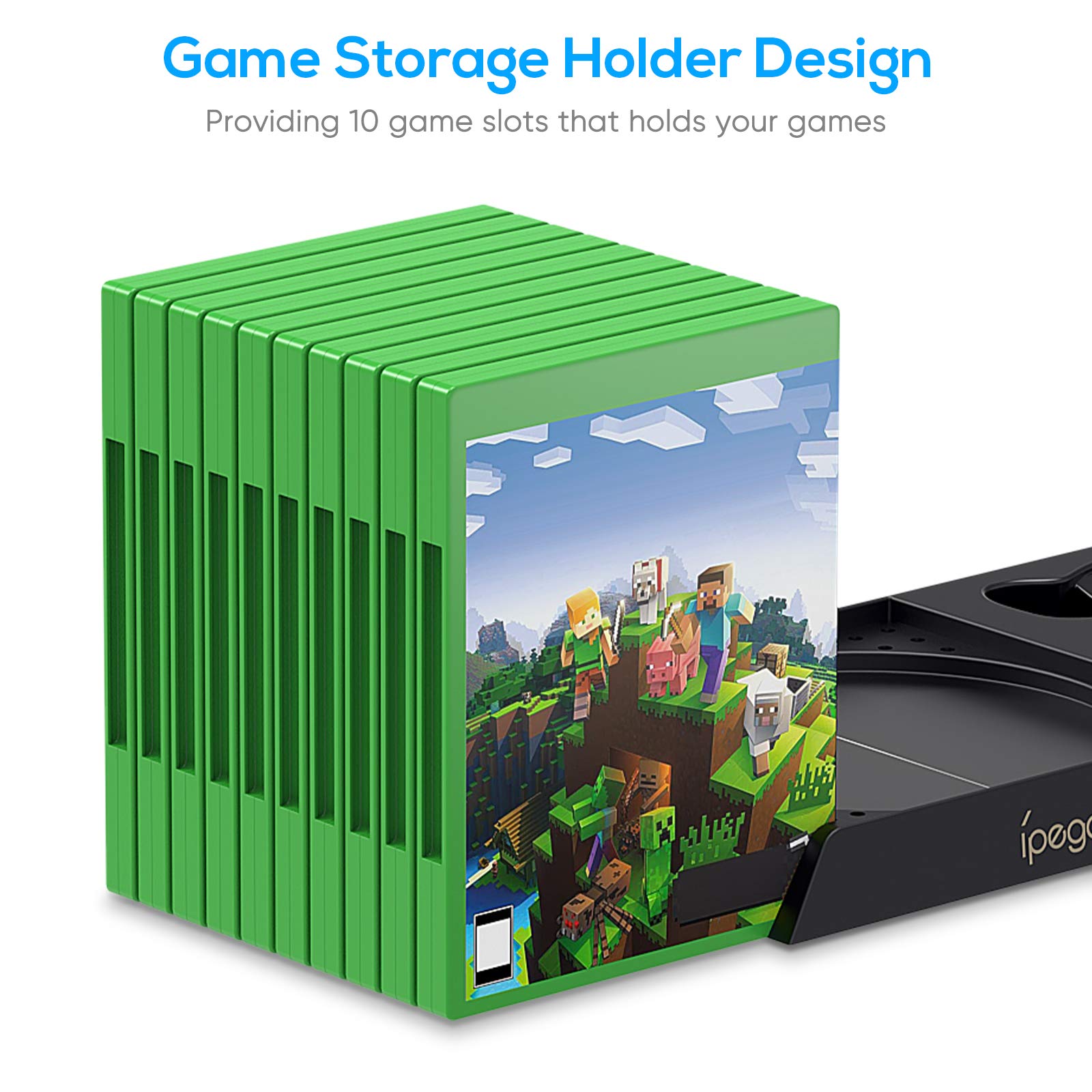 Xbox Series X Vertical Cooling Stand with Dual Controller Charger - Includes 2x 1400mAh Rechargeable Batteries, Game Storage Rack & Headset Holder | Perfect for Gaming Setup & Console Organization