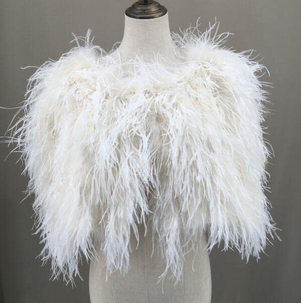 Luxury White Ostrich Feather Shawl Cape for Women - Elegant Wedding Bridal Wrap, Party Accessory, Romantic Blush Furry Stole - Perfect for Bridal Showers, Evening Galas, and Special Occasions