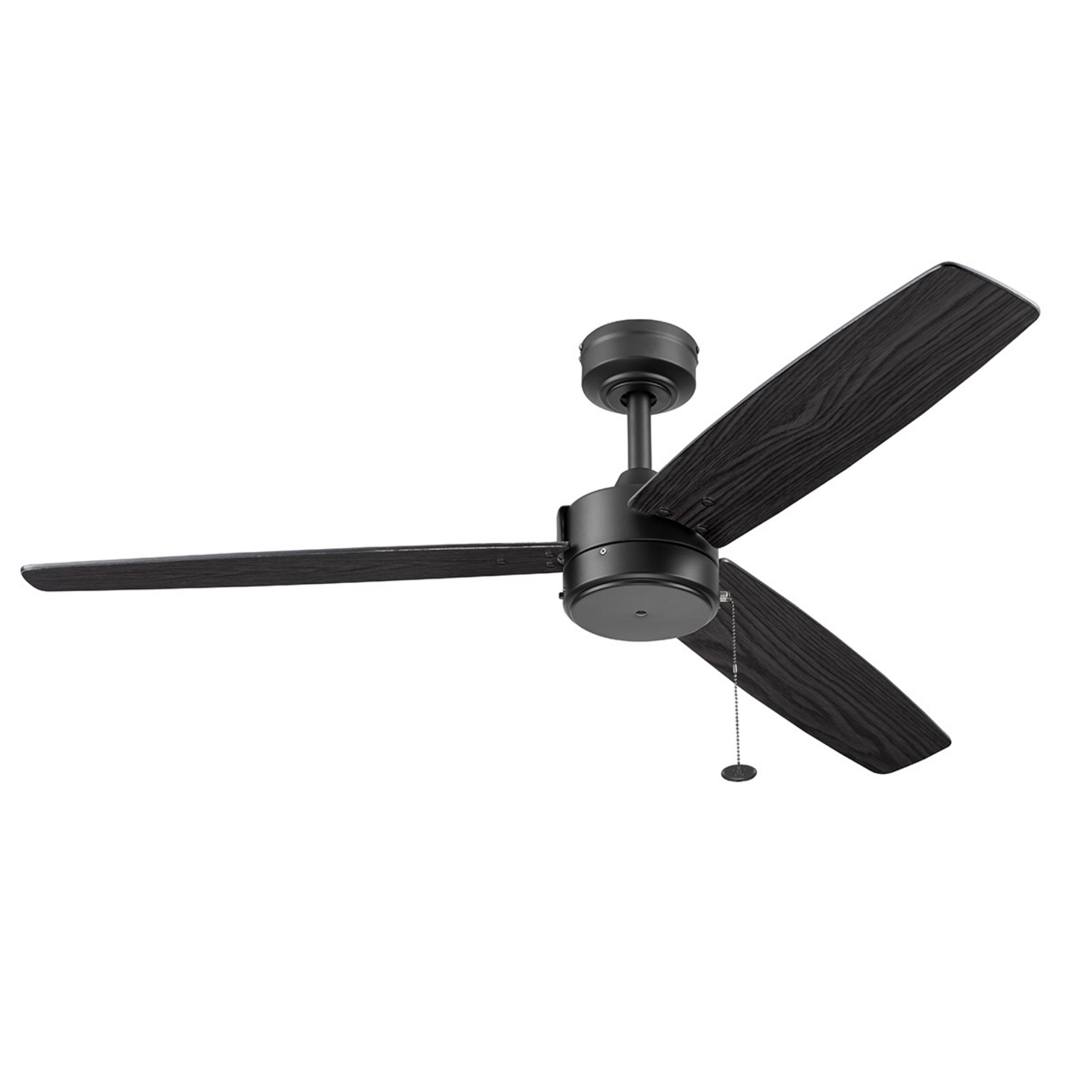 52 Inch Matte Black Ceiling Fan with Pull Chain - Indoor/Outdoor Use for Living Room, Bedroom, Patio & Covered Porch