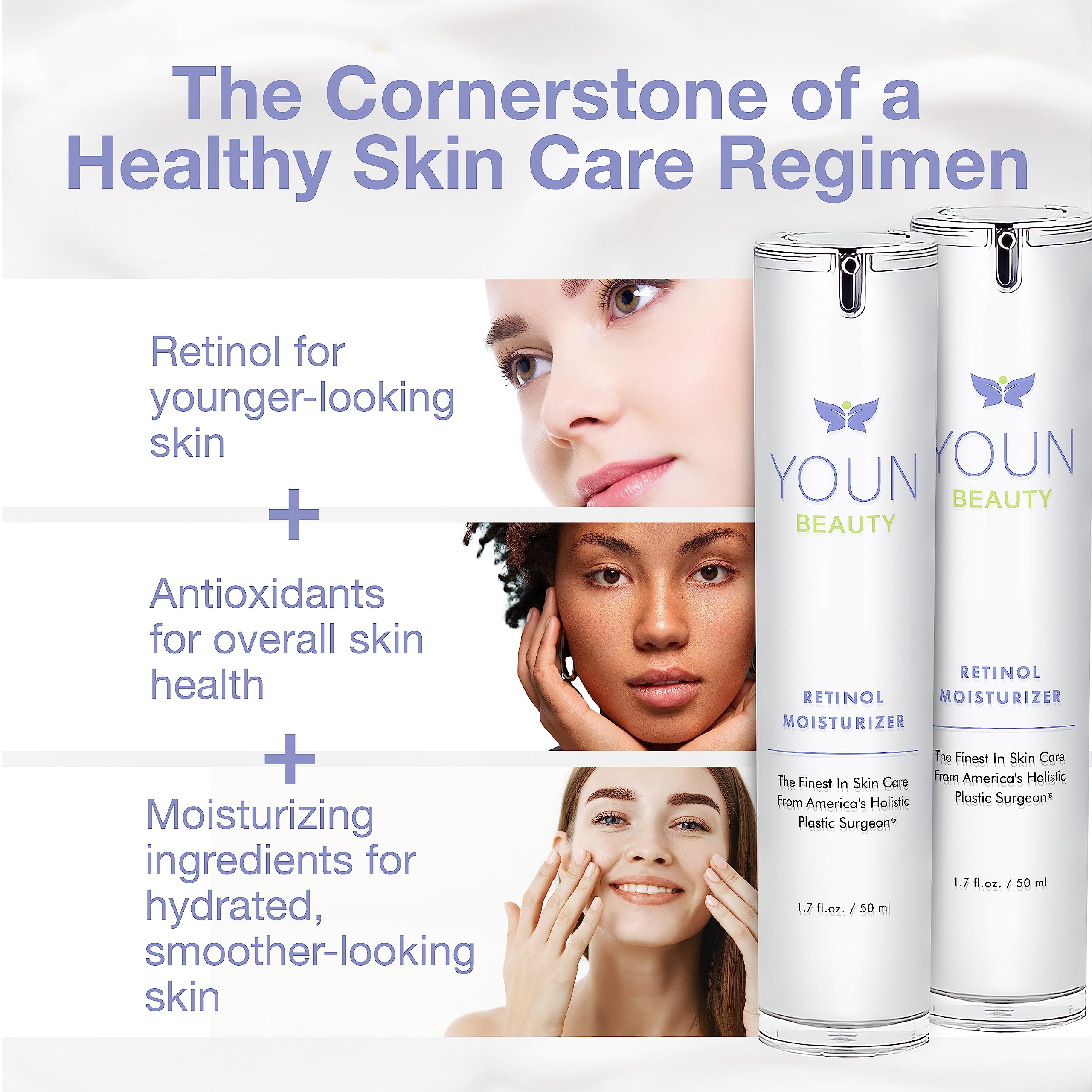 YOUN Beauty 2.5% Retinol Night Cream - Anti-Aging Face Moisturizer with Hyaluronic Acid, Vitamin E & Green Tea | Paraben-Free, Dermatologist-Recommended for Skin Renewal & Wrinkle Reduction | Perfect for Nighttime Skincare Routine (50ml)