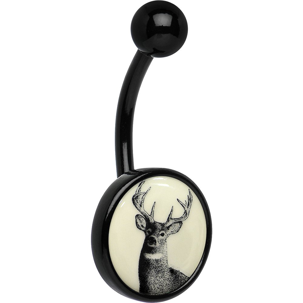 Glow in the Dark Deer Belly Button Ring for Men & Women - Body Jewelry for Nightlife, Parties, and Festivals