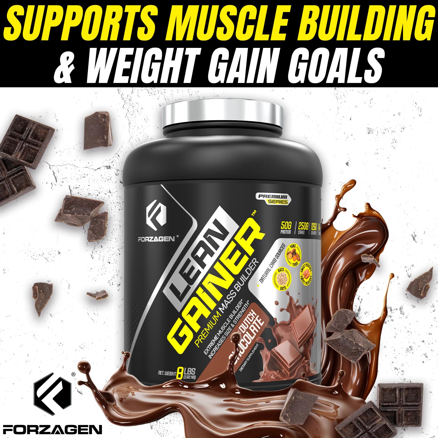 Forzagen Lean Gainer Premium Mass Builder Protein Powder - High Calorie Weight Gain & Muscle Building Supplement for Men & Women | Dutch Chocolate Flavor, 8 lbs (11 Servings) | Perfect for Post-Workout Recovery & Bulking Season Nutrition