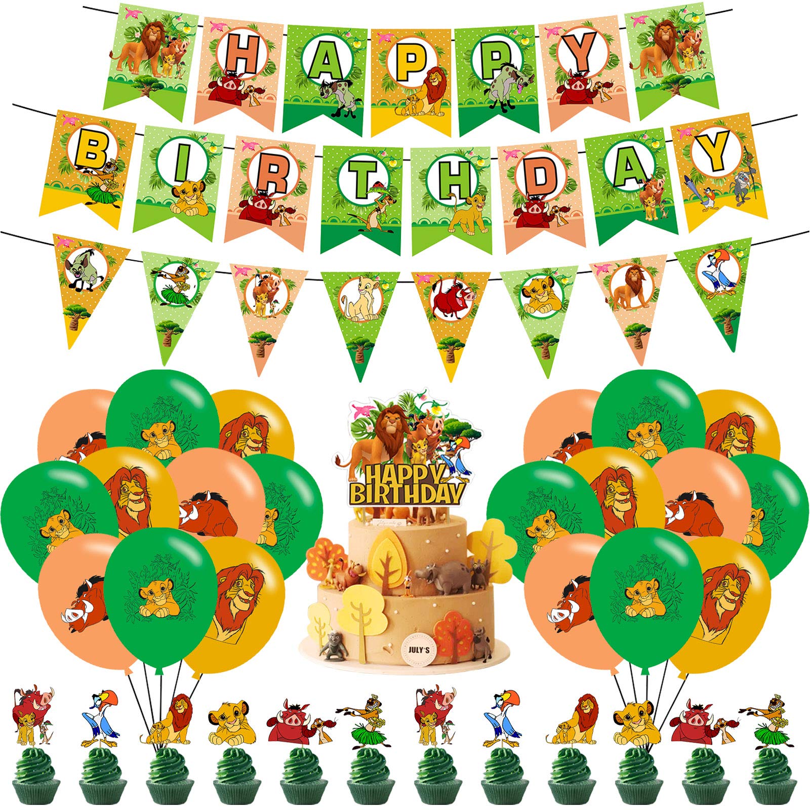 The Lion King Birthday Party Decorations Set - Includes Banner, Cake Toppers & Balloons for Kids' Birthday Celebration - Perfect for Themed Parties, Baby Showers, and Disney Movie Nights