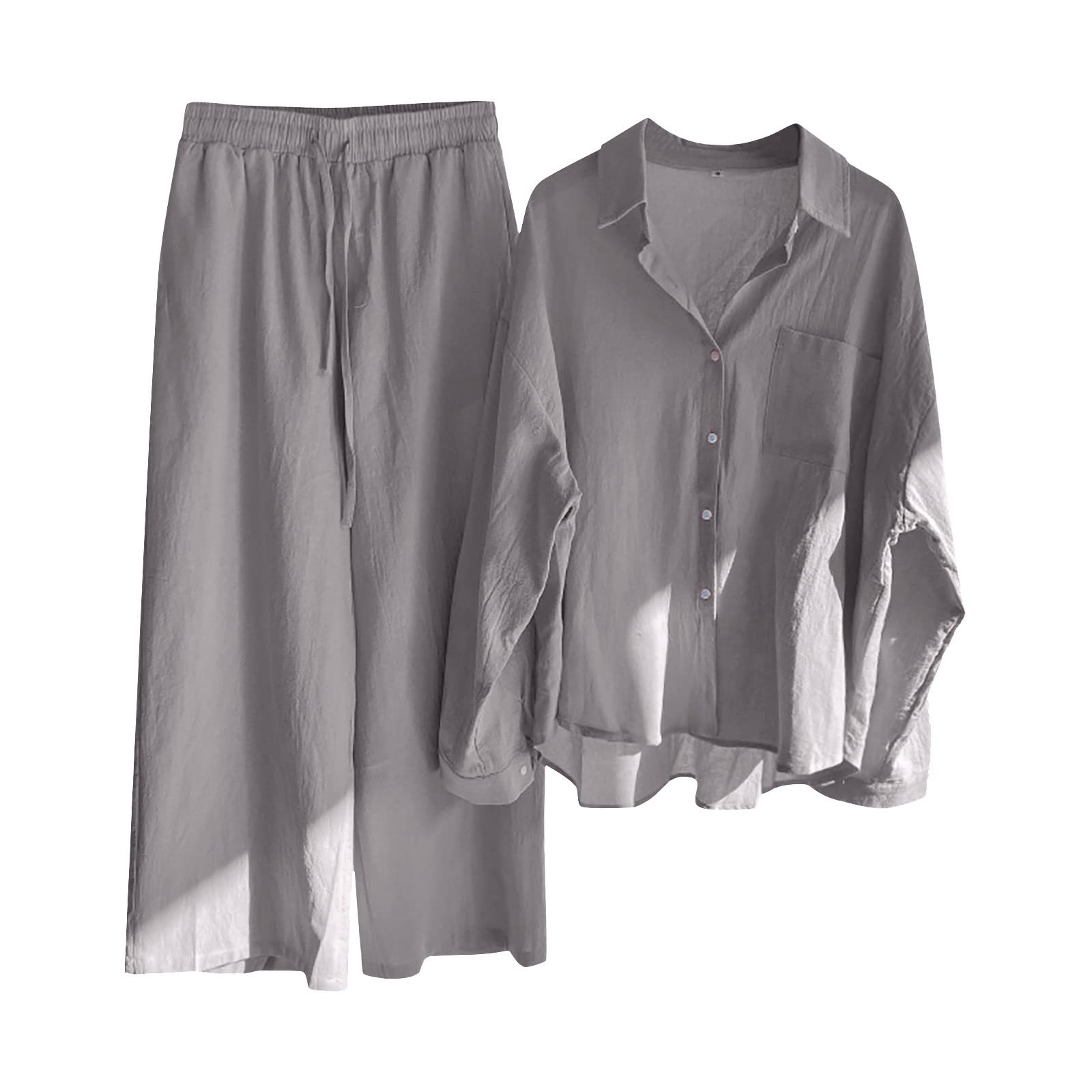 Stylish Women's 2-Piece Outfit Set - Sexy Retro Cotton Shirt & High Waist Pants Suit for Plus Size | Casual Office Wear & Date Night Outfits