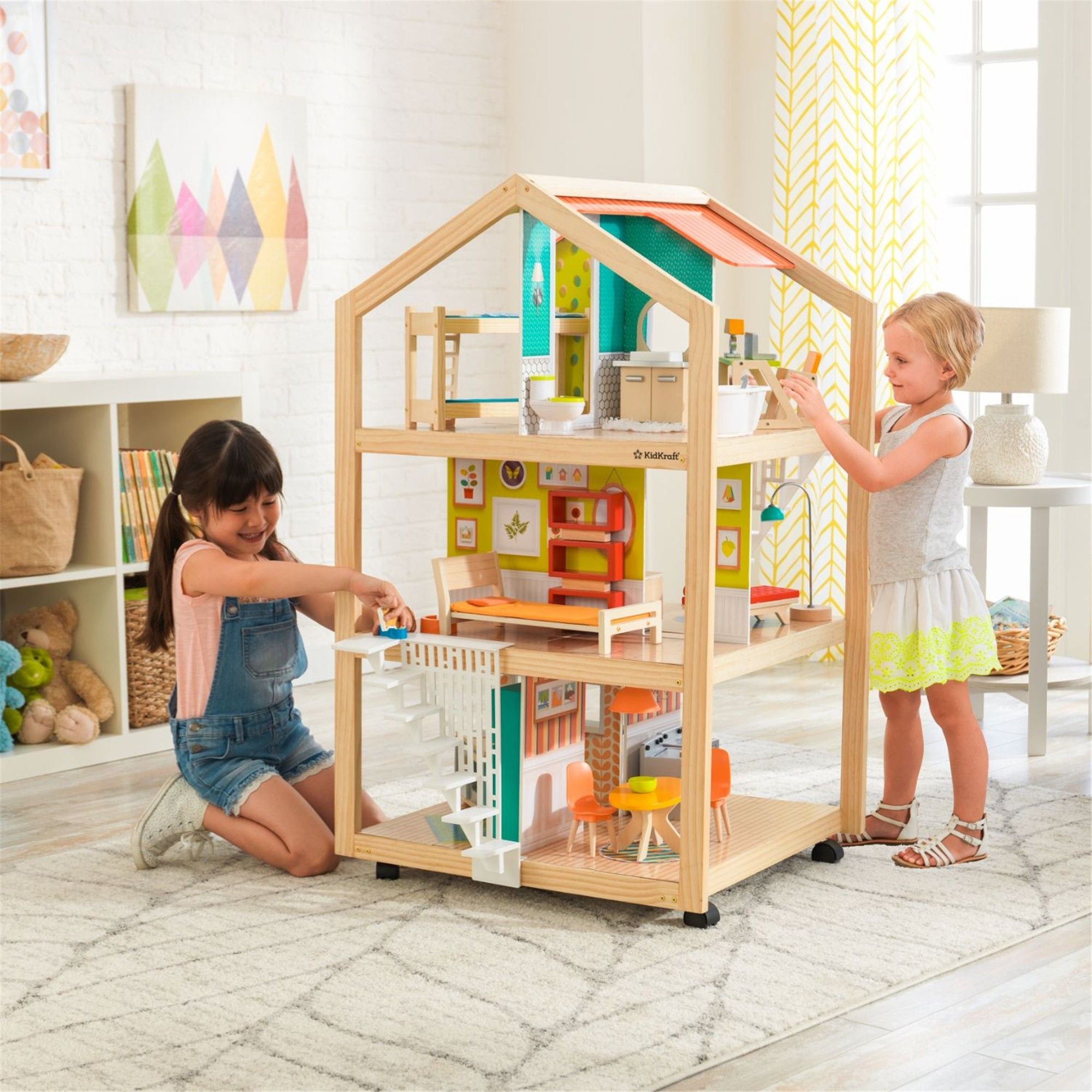 KidKraft So Stylish Mansion Dollhouse with Easy Assembly - Wooden Doll House for Girls with Furniture & Accessories | Perfect for Pretend Play, Birthday Gifts & Room Decor