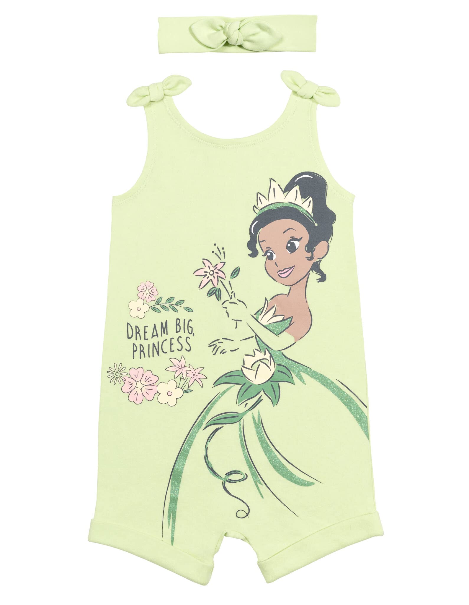 Disney Princess Baby Girls Snap Romper & Headband Set - Rapunzel, Ariel, Belle, Jasmine, Aurora - Newborn to Toddler Outfit for Birthday, Photo Shoot, and Special Occasions