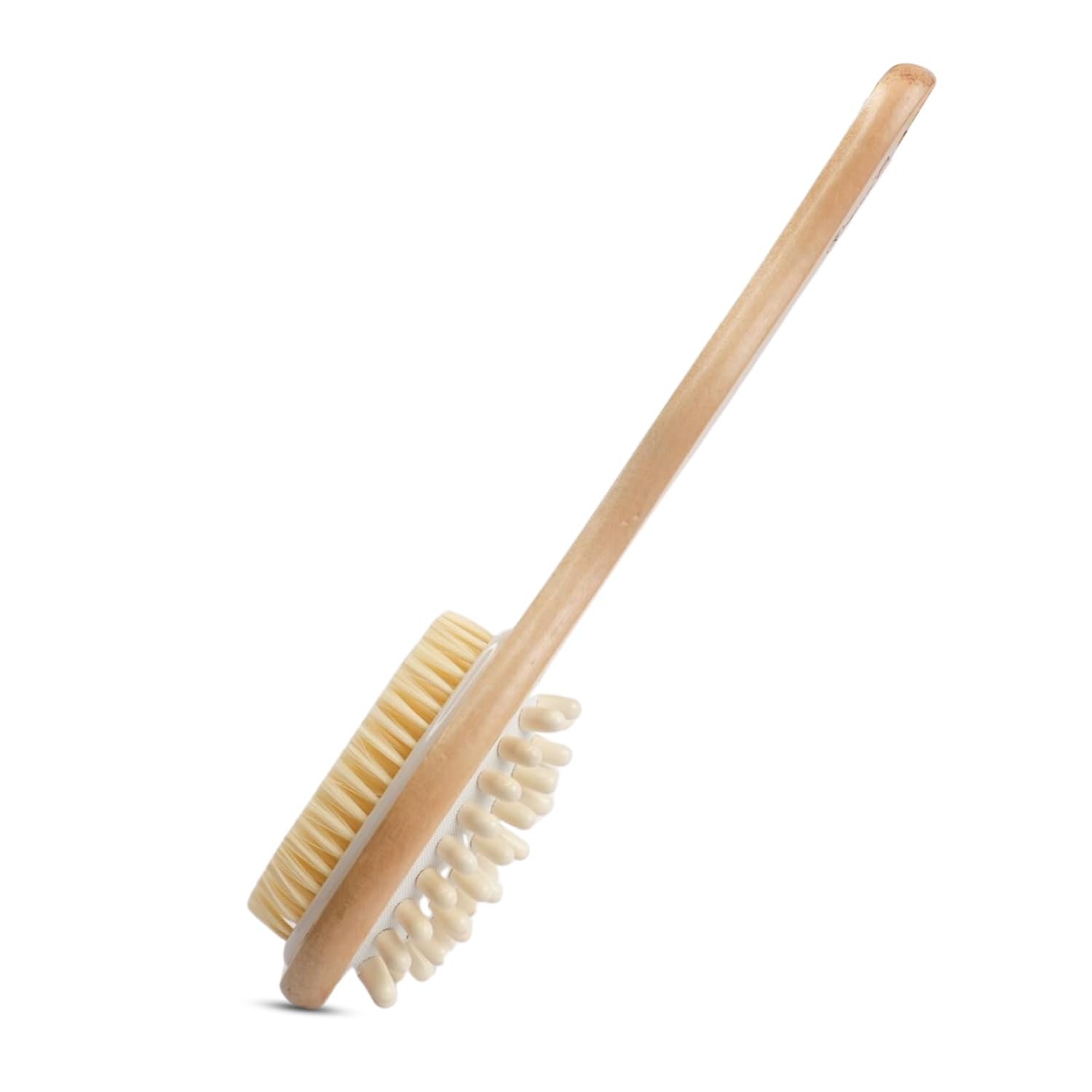 Organic B Bamboo Bath Brush for Women - Long Handle Back Scrubber with Massaging & Exfoliating Bristles - Natural Fiber Body Brush for Cellulite Treatment & Blood Circulation - Perfect for Shower, Spa & Dry Brushing Therapy