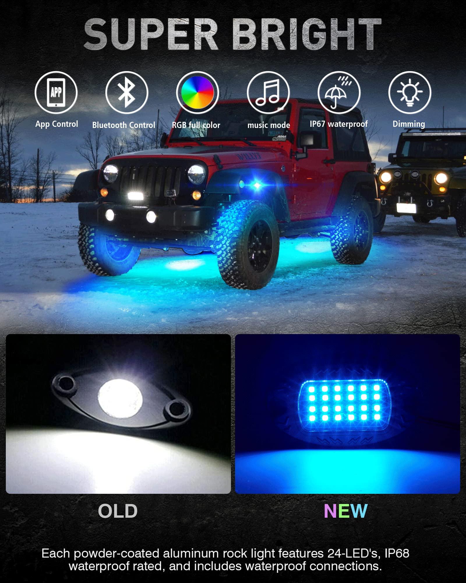 **OTOMO 12-Piece Aluminum Car LED Underglow Rock Lights Kit with APP & IR/RF Control, Music Sync, Waterproof 12V Neon Atmosphere Lighting for Off-Road, Campers, RVs – Perfect for Night Rides, Car Shows & Outdoor Adventures**