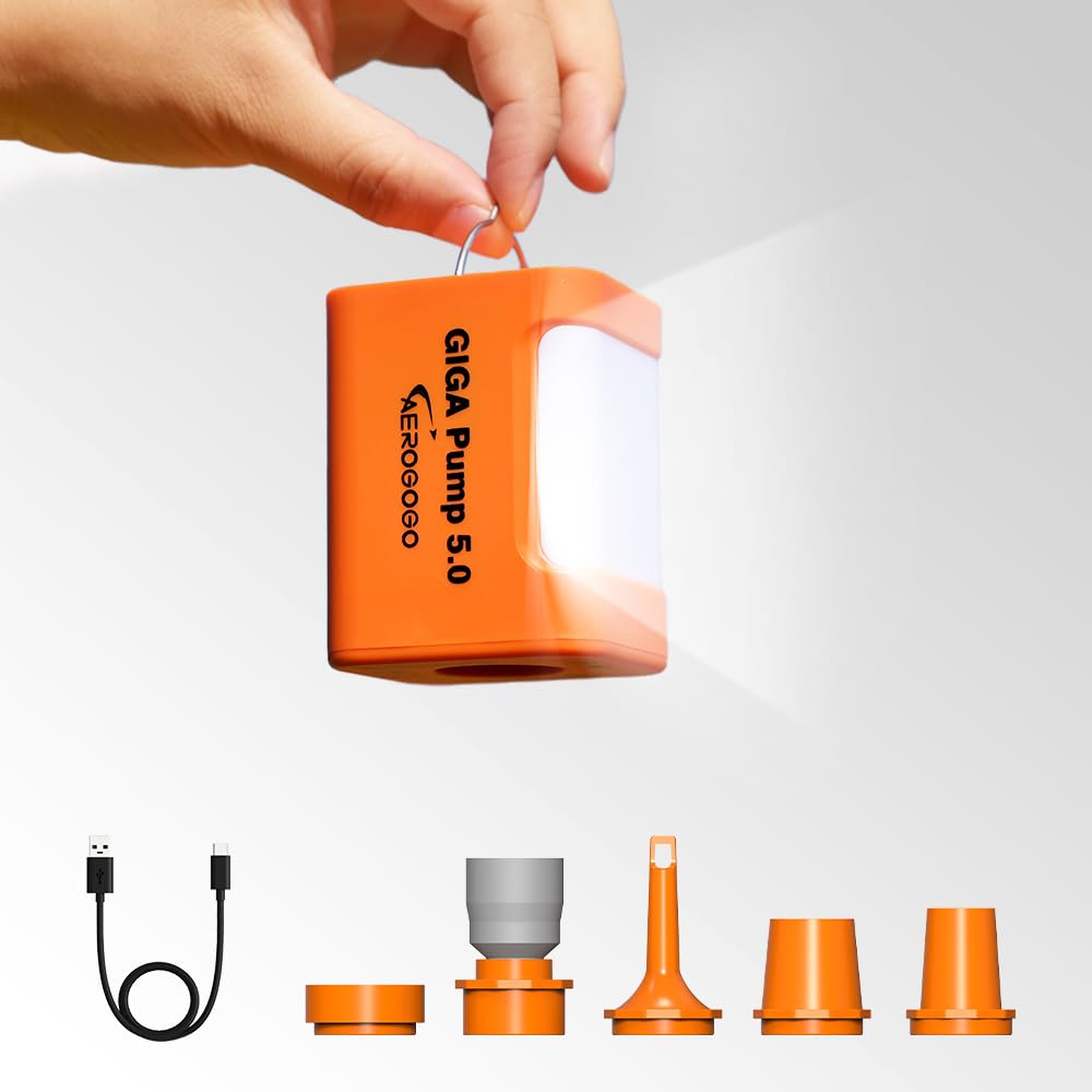 GIGA Pump 5 Portable Electric Air Pump for Inflatables - 5kPa High Pressure, 3600mAh Rechargeable Battery, Built-in Camping Lantern - Perfect for Inflating Sleeping Pads, Pool Floats, Air Mattresses, Swim Rings & Storage Bags - Ideal for Camping, Beach Trips & Outdoor Adventures