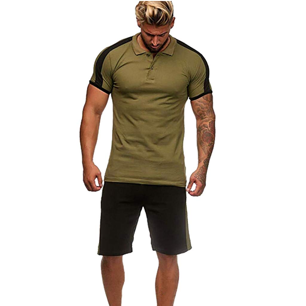 Men's 2 Piece Workout Outfit - Breathable Summer Gym Sets with Short Sleeve T-Shirt & Jogger Pants - Athletic Tracksuit for Running, Fitness Training & Casual Wear
