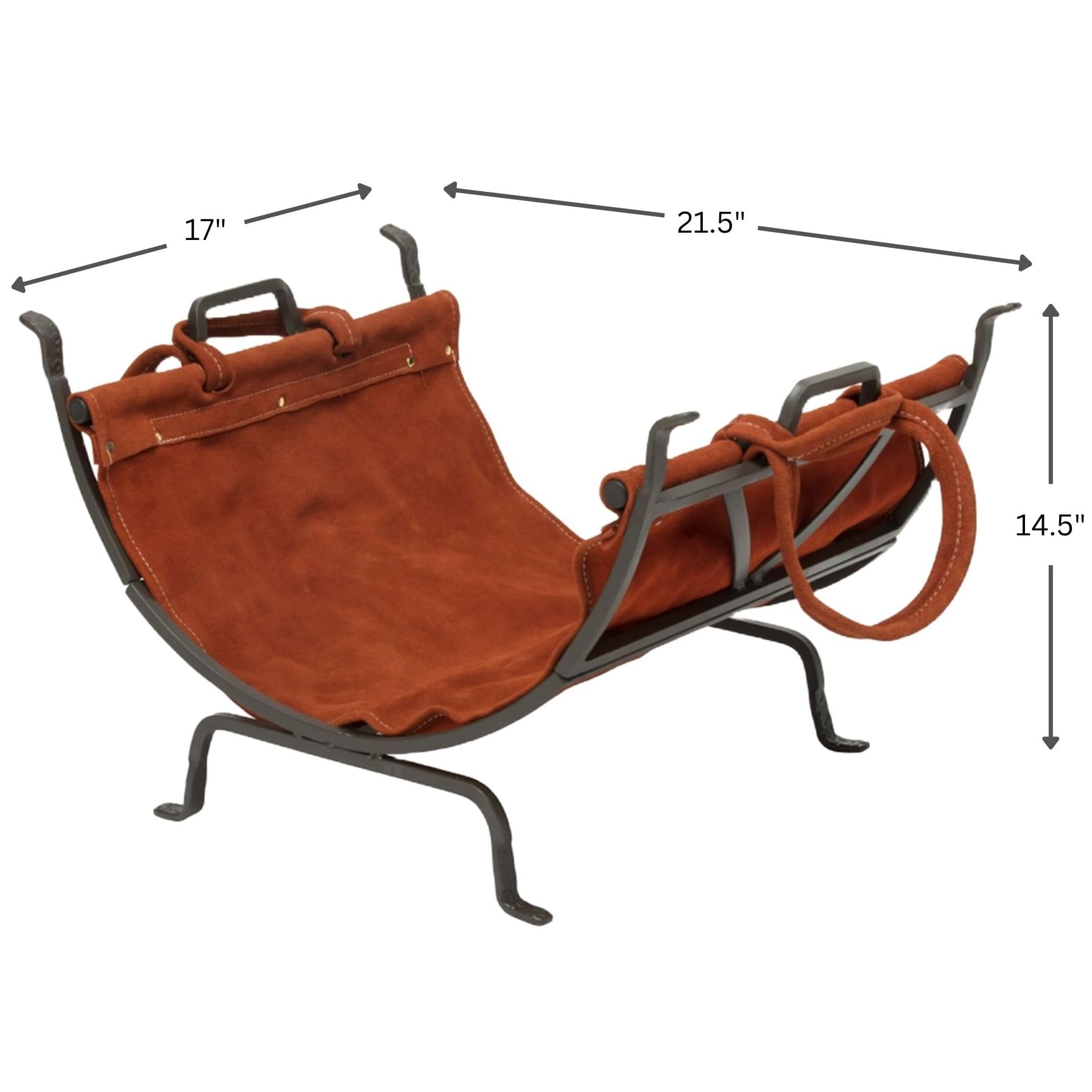 Uniflane Olde World Iron Firewood Log Holder with Suede Leather Carrier - Rustic Fireplace Accessory for Indoor/Outdoor Use - Perfect for Firewood Storage by Fireplace, Patio or Camping