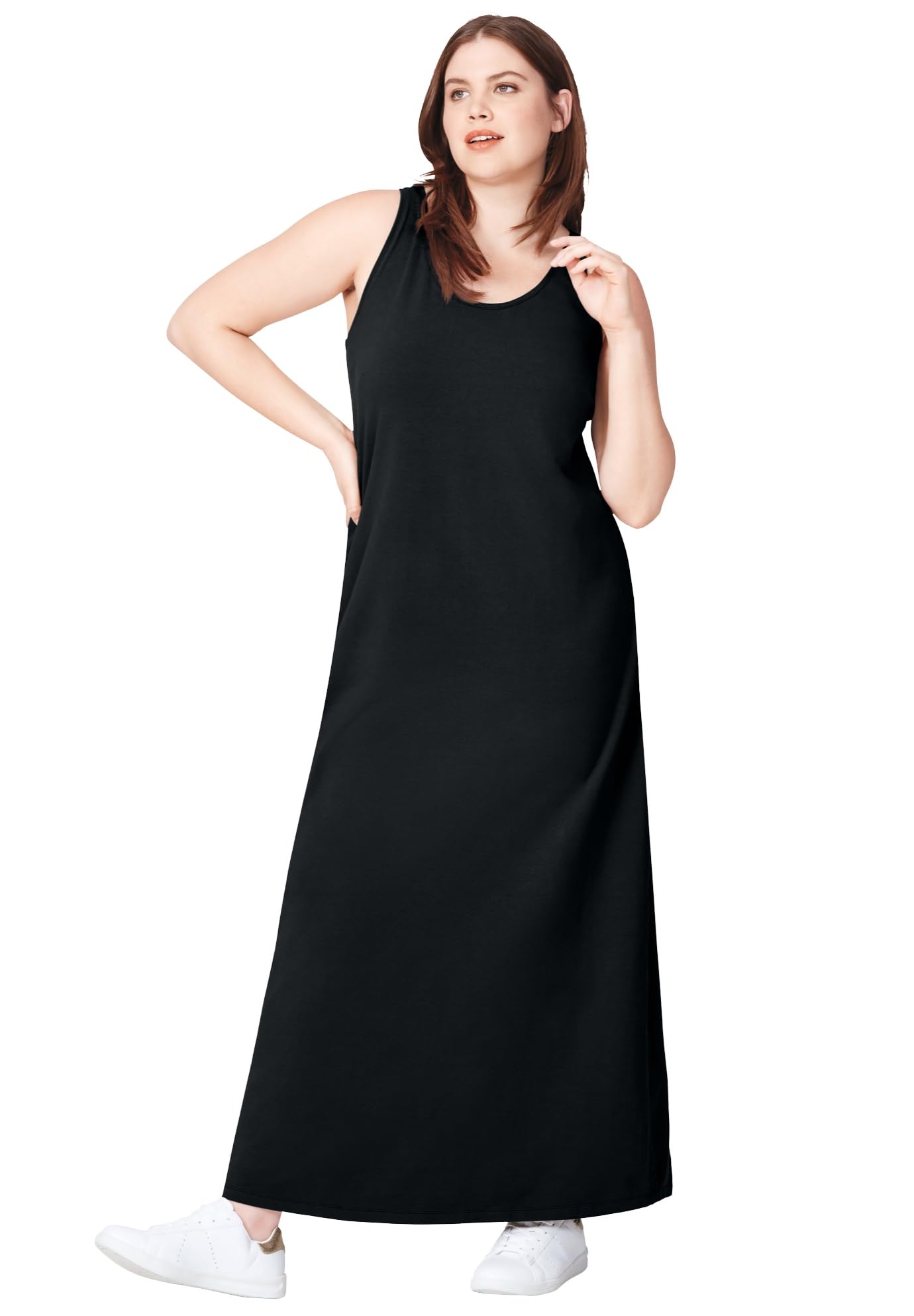 Ellos Women's Plus Size Sleeveless Knit Maxi Dress - Flowy Summer Beach Dress for Vacation, Party & Casual Wear