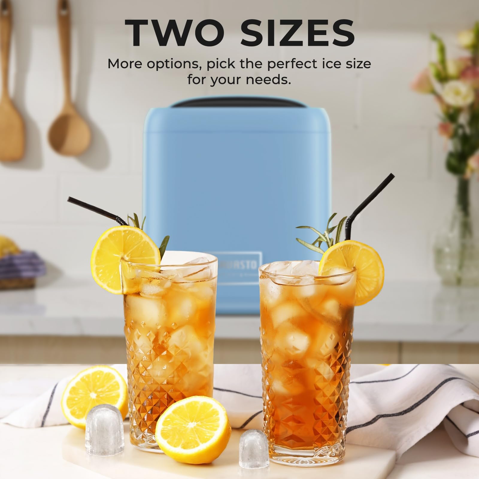 Portable Countertop Ice Maker - 9 Ice Cubes in 6 Minutes, 33lbs Daily Capacity, One-Touch Operation & Self-Cleaning Function with Ice Scoop & Basket - Perfect for Home, Kitchen, Office, Bar, RV & Outdoor Parties (Blue)