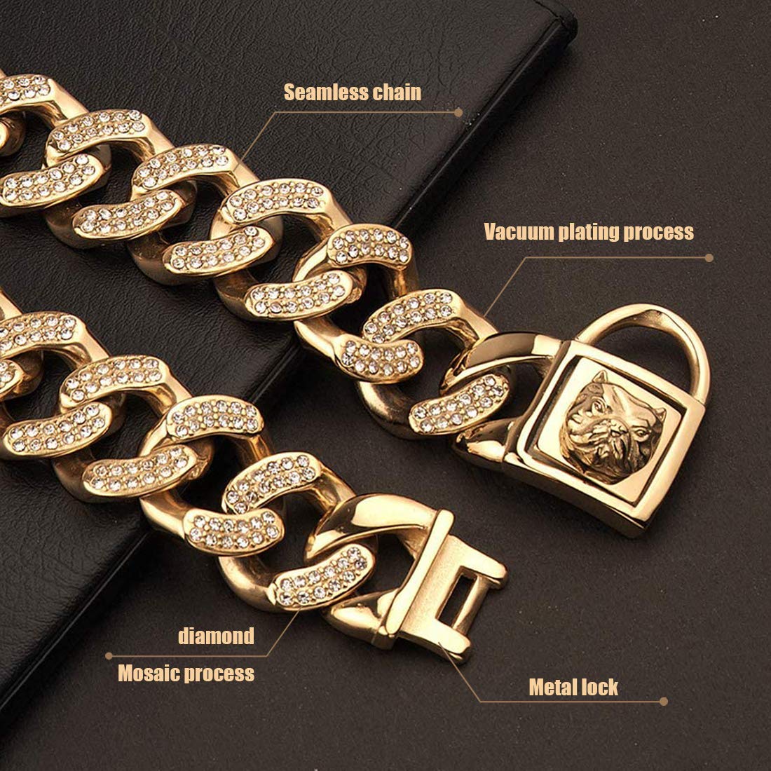 32MM Heavy Duty Stainless Steel Dog Chain Collar for American Bully - 16inch/41cm Gold Plated Pet Necklace - Perfect for Training, Walking & Fashion Accessories