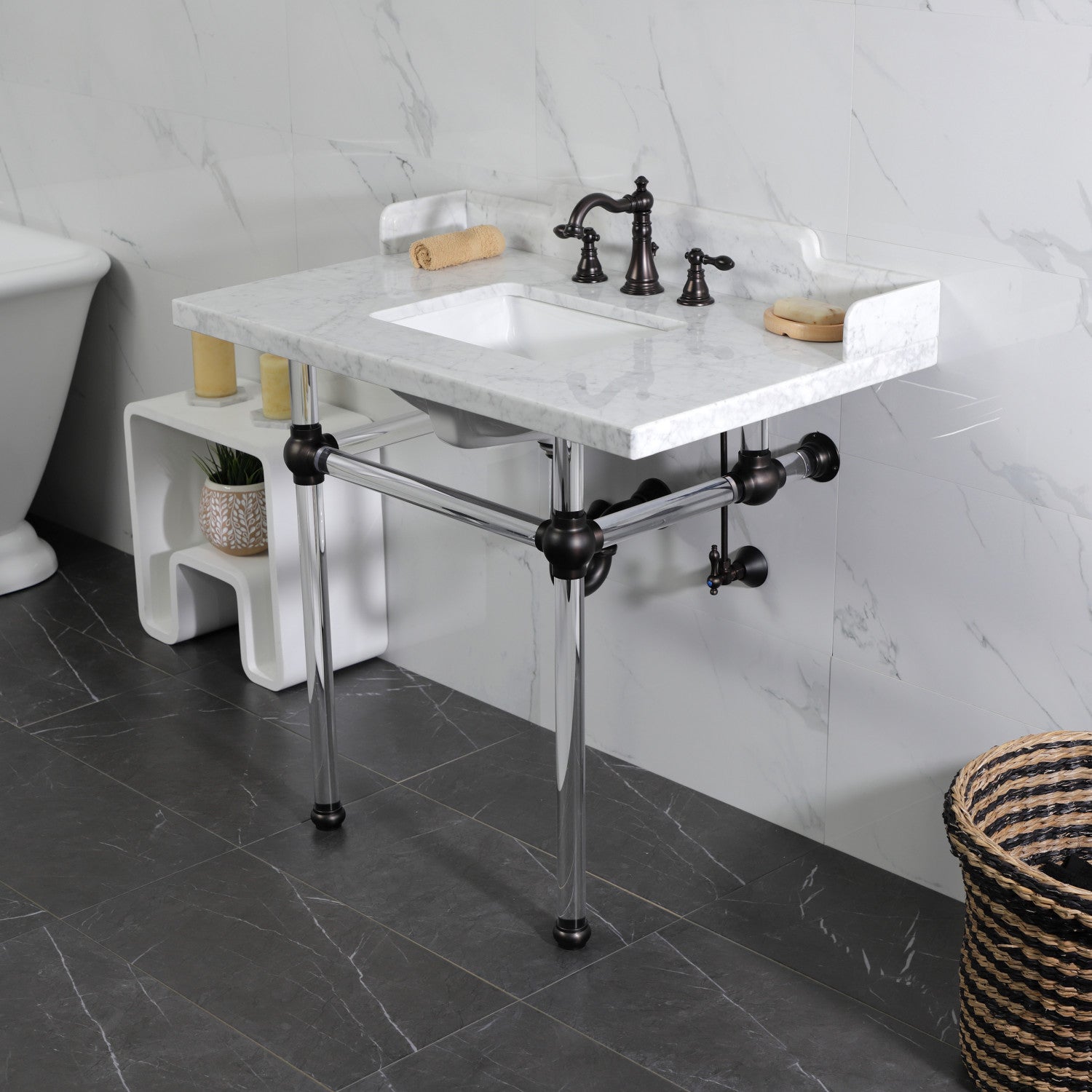 American Classic FSC1975ACL Oil Rubbed Bronze Widespread Bathroom Faucet - 3 Hole Deck Mount with 2 Handles & Pop Up Drain - Perfect for Bathroom Vanity and Powder Room Remodeling