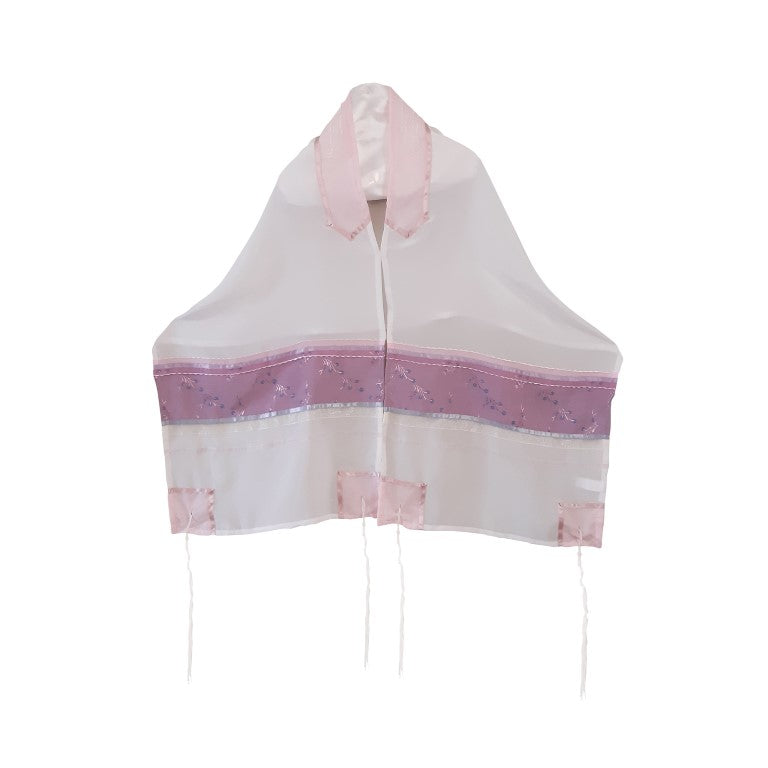 Elegant Pink Floral Silk Tallit for Women & Girls - Perfect for Bat Mitzvah Ceremonies & Jewish Prayer Shawl - Ideal for Synagogue Services, Religious Celebrations & Special Occasions