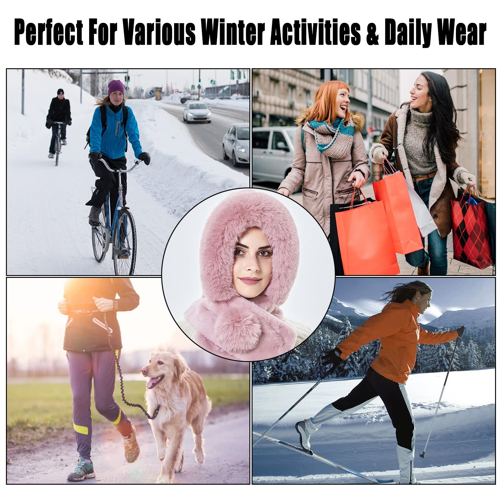 Women's Winter Hooded Scarf Hat - Warm Fleece Balaclava, One Piece Slouchy Hoodie Beanie & Neck Warmer for Cold Weather | Outdoor Activities, Skiing, Snowboarding, Hiking