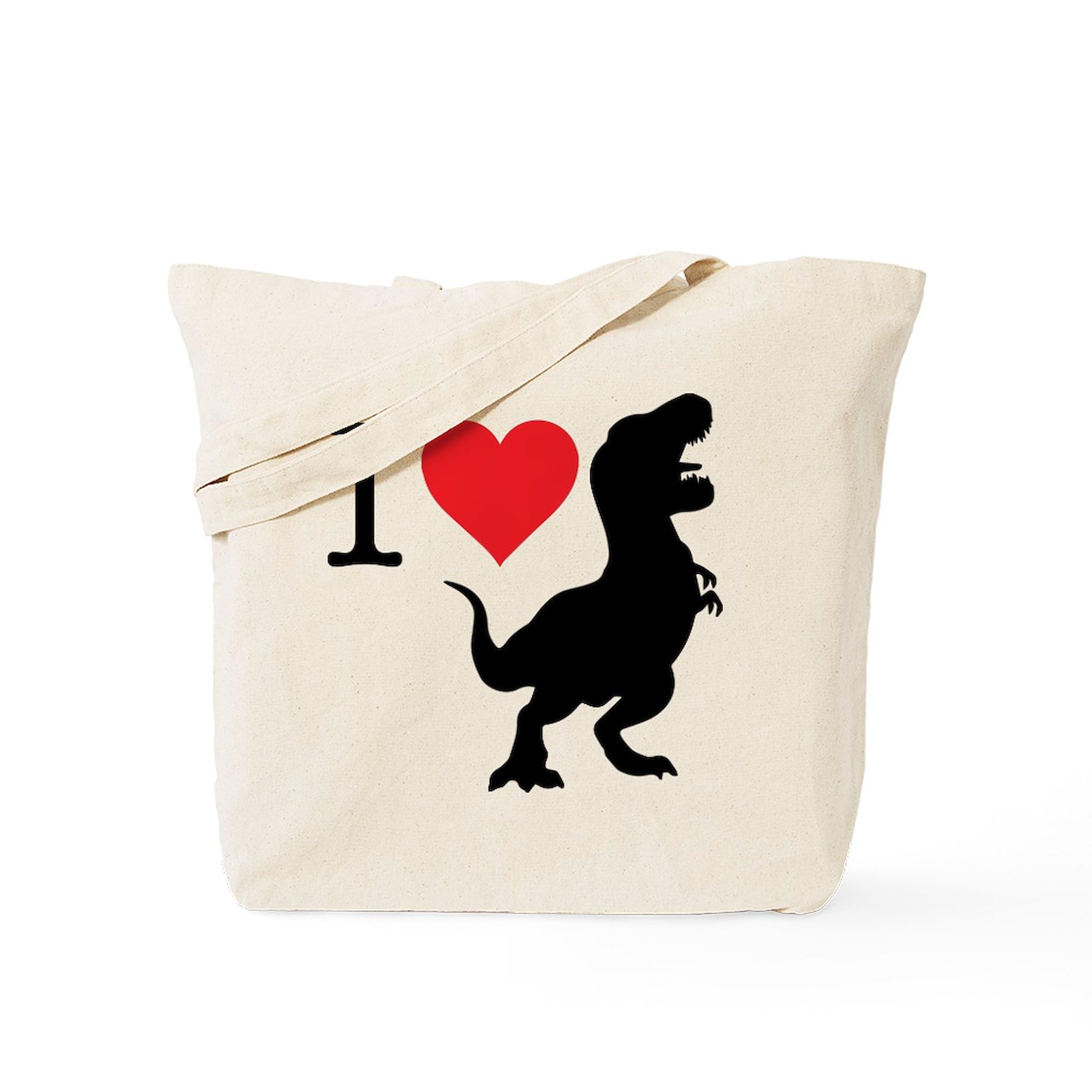 I Love T-Rex Canvas Tote Bag - Reusable Natural Shopping Bag for Groceries, Beach & Daily Use | Dinosaur Gift for Kids & Adults