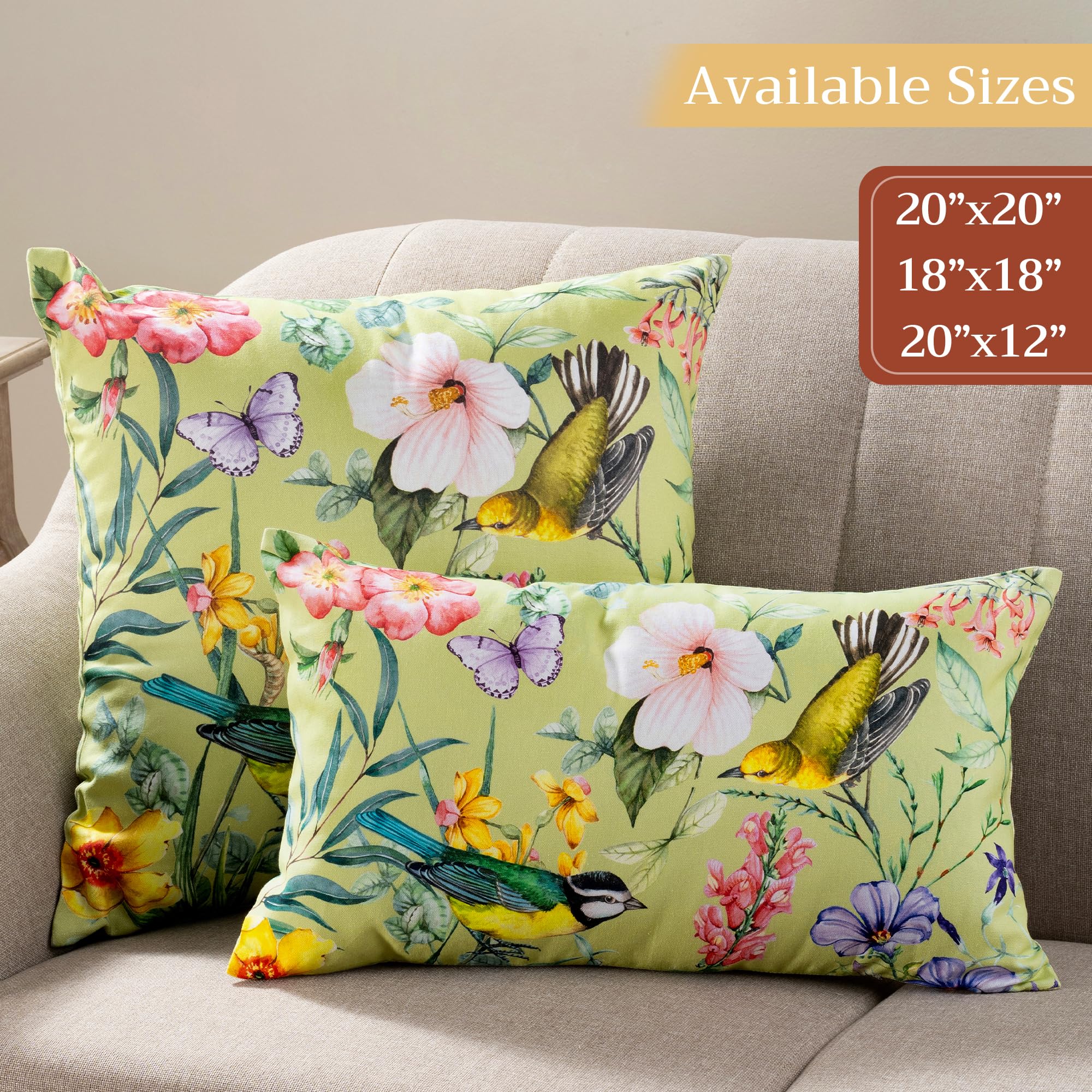 Maison d'Hermine 20x20 Inch Square Decorative Pillow Covers - 100% Cotton Throw Pillow Covers with Hidden Zipper for Sofa, Couch, Bed & Home Decor (Hesperides Birds Design) - Perfect for Easter Decorations, Living Room Accents & Seasonal Home Styling