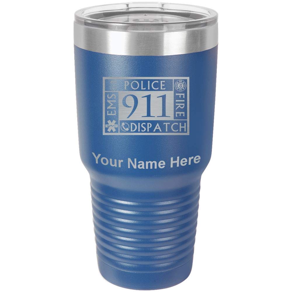 LaserGram 30oz Vacuum Insulated Stainless Steel Tumbler Mug - Personalized Engraving, Dark Blue - Perfect for Emergency Dispatchers, Nurses, First Responders & Office Workers - Keeps Drinks Hot/Cold for Hours