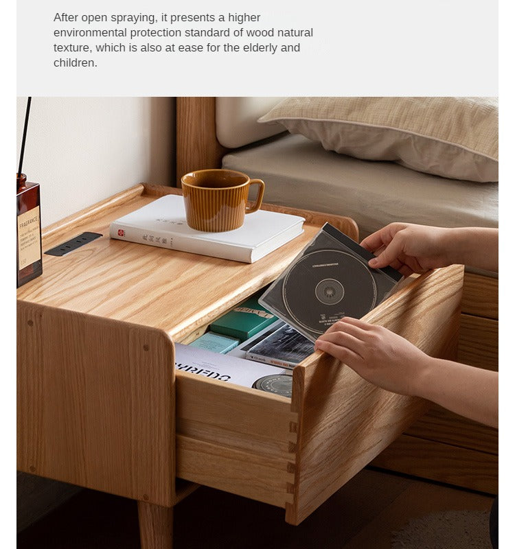 Solid Oak Wood Nightstand with Built-in USB Outlet - Perfect for Bedroom, Living Room, or Office Use