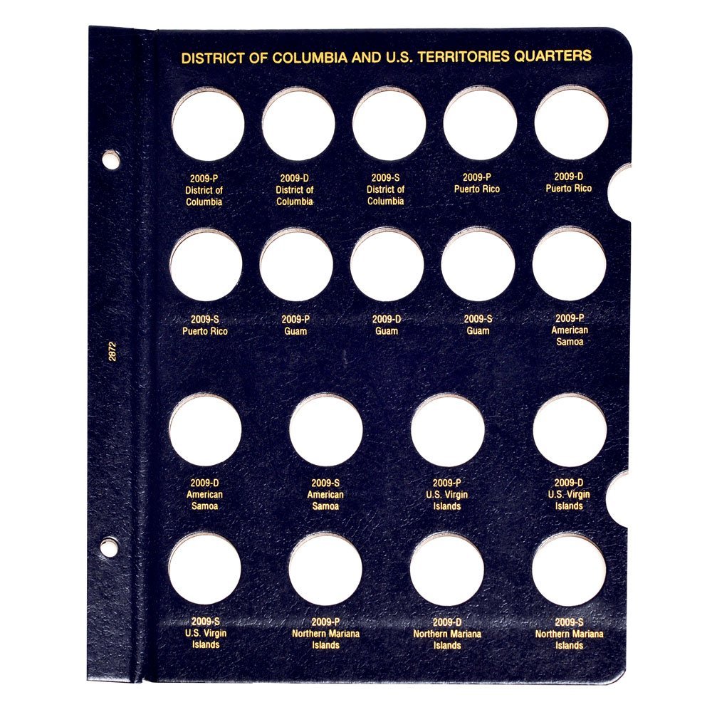 Whitman US Statehood Quarter Coin Album Page for DC & Territories - P, D & S Mints #2872 | Coin Collecting Supplies for US Quarters Display & Organization