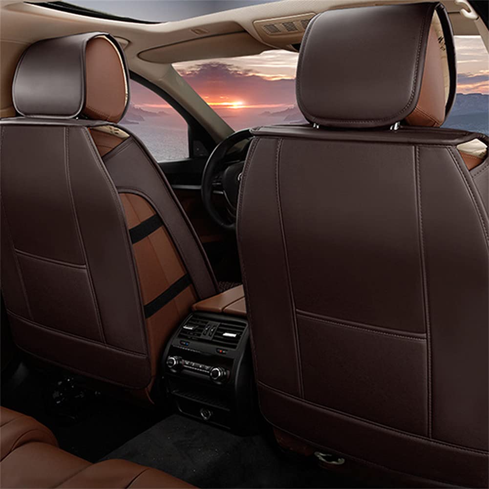 Premium Genuine Leather Car Seat Covers for Toyota Prius 2002-2020 Models - Waterproof, Scratch-Resistant, Non-Slip Design with Airbag Compatibility (5-Piece Set with Pillows, Coffee Brown) - Perfect for Daily Commuting, Road Trips & Car Interior Protection
