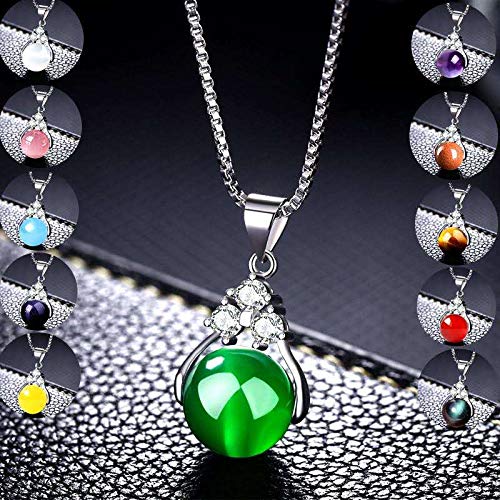 Natural Stone Pendant Necklace for Women - 11 Color Mixed Round Gemstone Jewelry with Love Wish Style (500) - Perfect for Gifts, Date Nights & Special Occasions