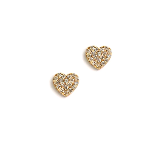 Diamond Pavé Heart Stud Earrings in Gold - Perfect for Valentine's Day Gifts & Anniversary Jewelry