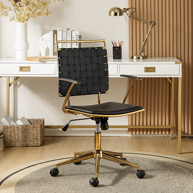 Amalia Modern Rattan Weaving Swivel Office Chair with Backrest - Ergonomic Desk Chair for Home Office, Study & Workspace