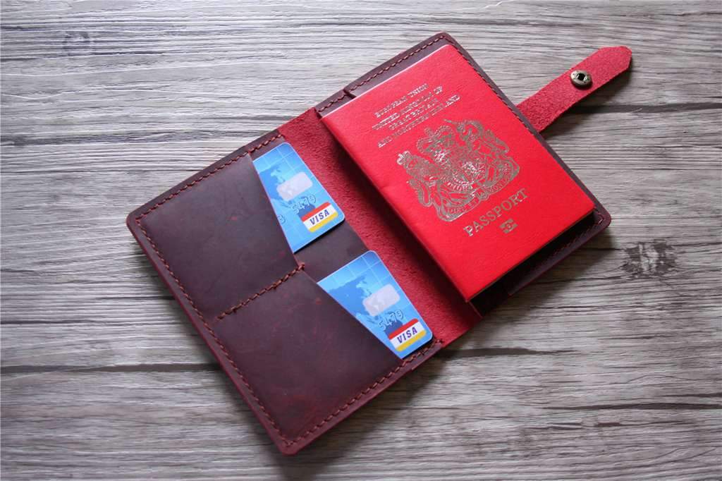 Personalized Engraved Burgundy Leather Passport Holder - RFID Blocking Travel Wallet for Men & Women - Perfect for International Trips & Business Travel