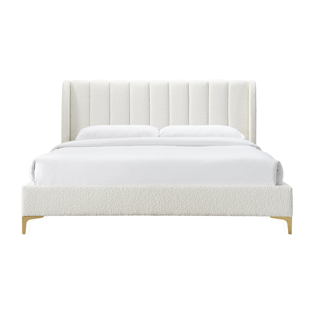 Luxury Georgia Boucle King Size Bed Frame - Elegant Upholstered Headboard for Master Bedroom & Guest Room Decor