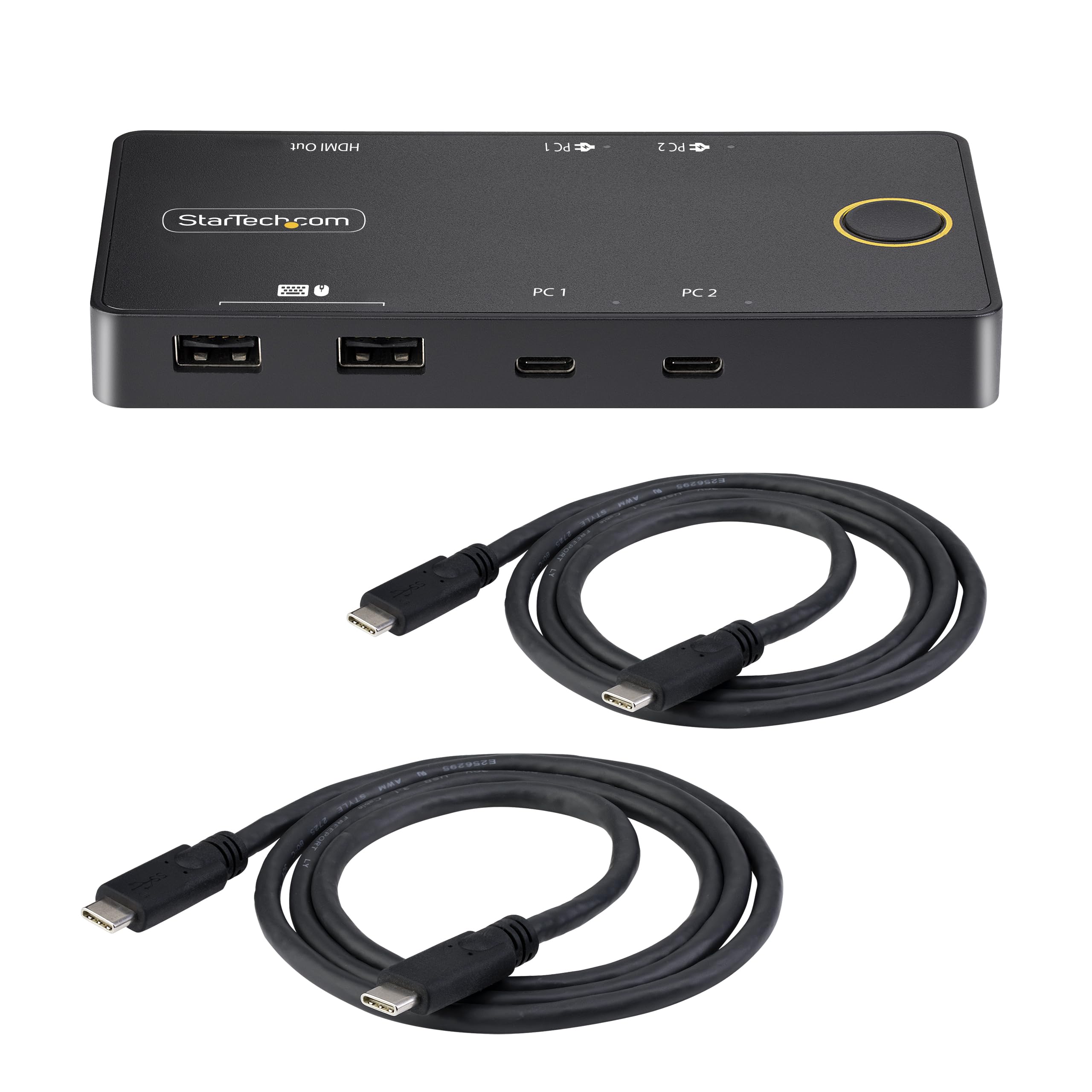 StarTech.com 2-Port USB-C KVM Switch - 4K 60Hz HDMI Monitor Sharing, 100W Power Delivery for Laptop & Tablet, USB-C/USB4/Thunderbolt 3/4 Compatible - Ideal for Home Office & Multi-Device Workspaces (C2-H46-UC2-PD-KVM)