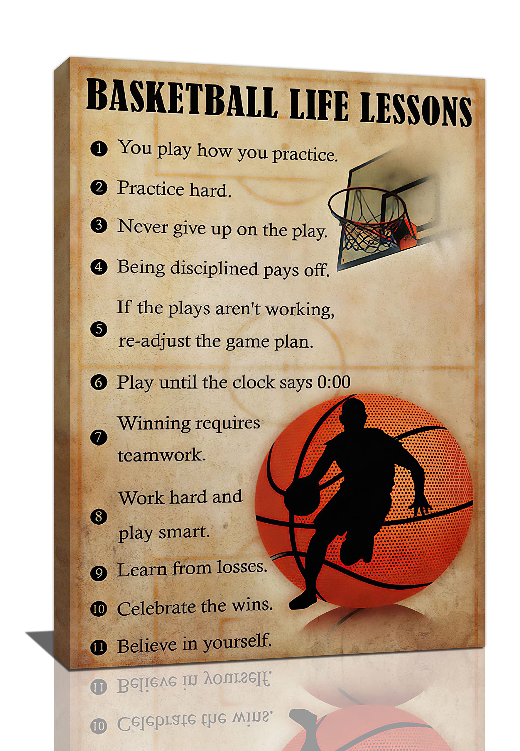 Basketball Wall Art - Motivational Canvas Print for Gym & Room Decor 16x24