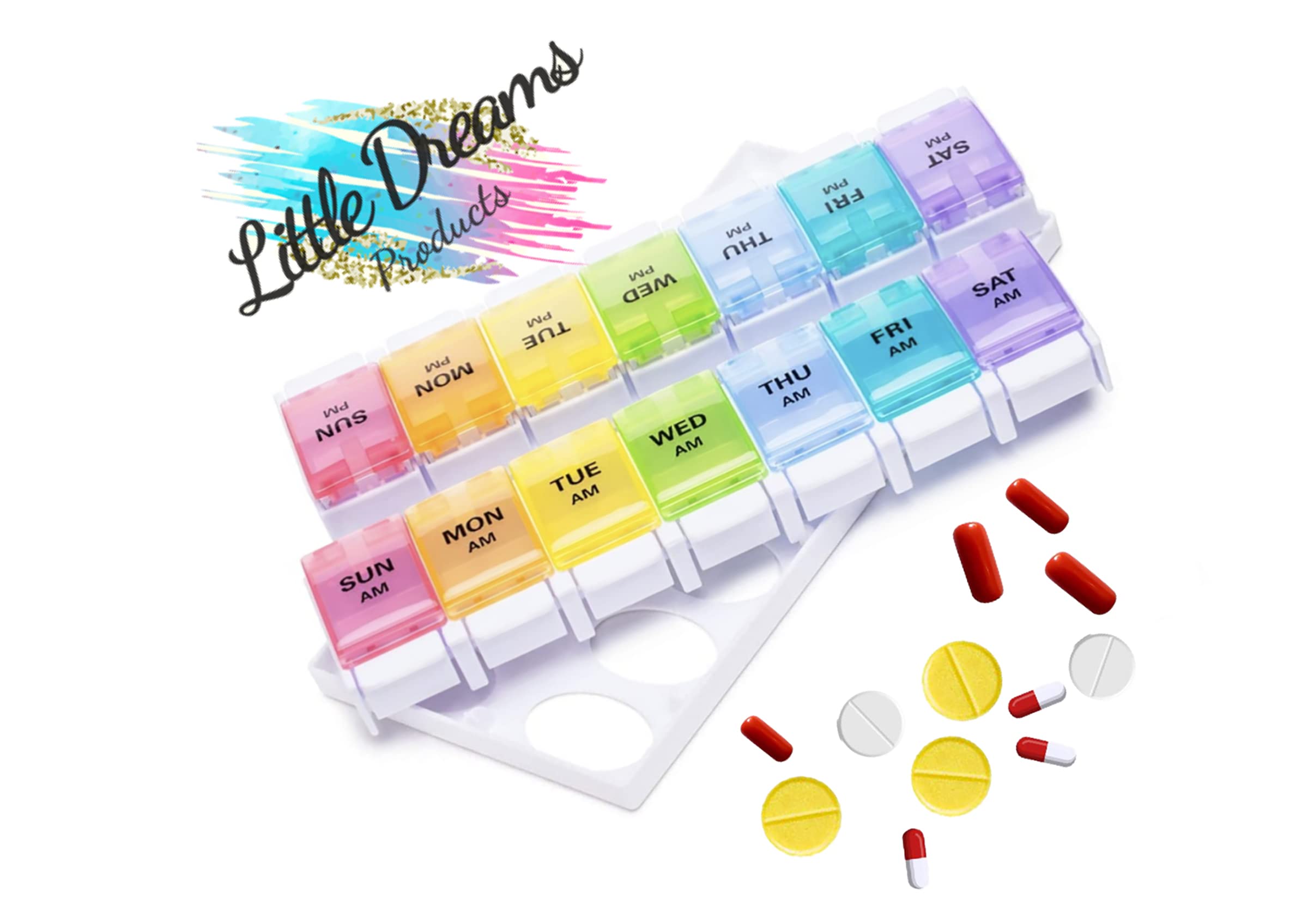 7-Day AM/PM Weekly Pill Organizer with Easy Push Button - Large Medicine Dispenser Case for Daily Vitamins & Medication (Perfect for Travel, Home, or Office Use)