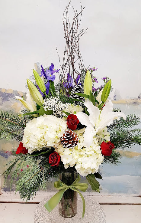 Luxury Christmas Vase Arrangement - Elegant Floral Centerpiece for Holiday Decor, Home & Office Decoration, Festive Gift Idea