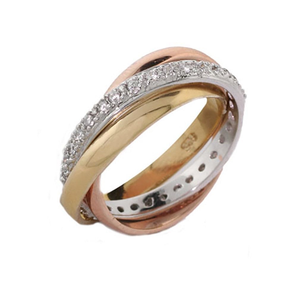 EVE'S ADDICTION Women's Rolling Ring - Triple Tone Russian Wedding Band with CZ Stones | Elegant Stackable Ring for Mom, Wife, Anniversary & Bridal Jewelry Gift
