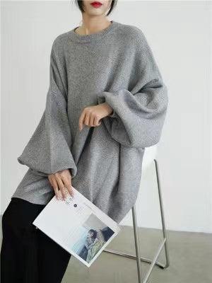 Lovevop Batwing Sleeves Loose Solid Color Sweater Top for Women - Cozy Knit Pullover for Casual Wear, Fall Fashion & Layering Outfits
