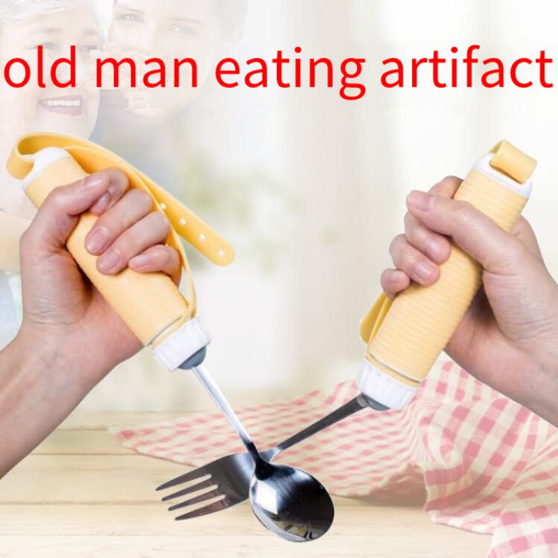 360° Rotating Adaptive Utensils for Arthritis & Parkinson's - Ergonomic Easy Grip Fork & Spoon Set with Adjustable Silicone Strap - Ideal for Elderly with Hand Tremors & Limited Mobility - Perfect for Dining Independence at Home or Assisted Living