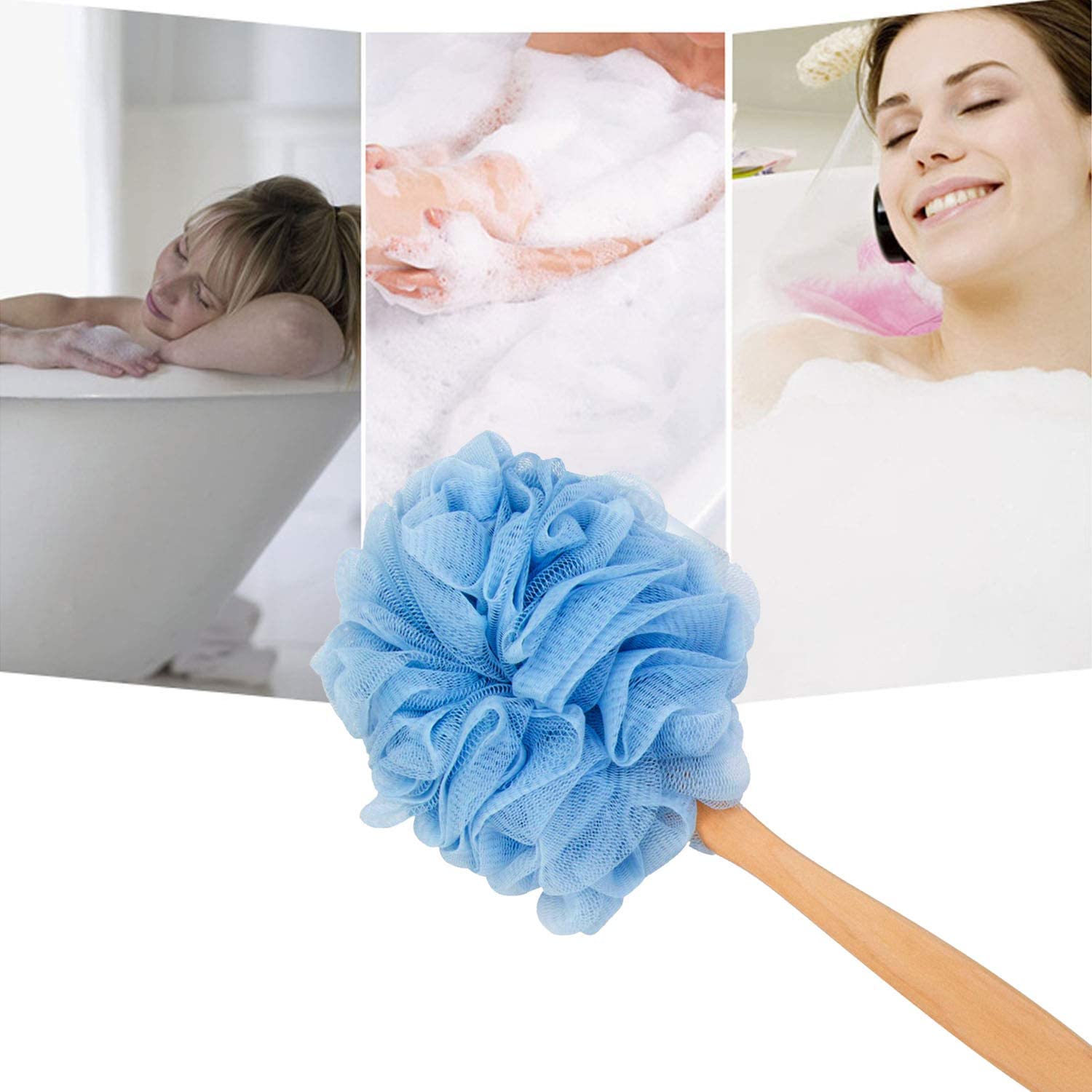 Adaamya® Unisex Long Handle Loofah Sponge Back Scrubber - Exfoliating Mesh Pouf Shower Brush for Bath & Body Care - Perfect for Spa, Massage and Deep Cleansing (Random Color, 1 Piece) - Ideal for Shower, Bathroom & Home Spa Relaxation