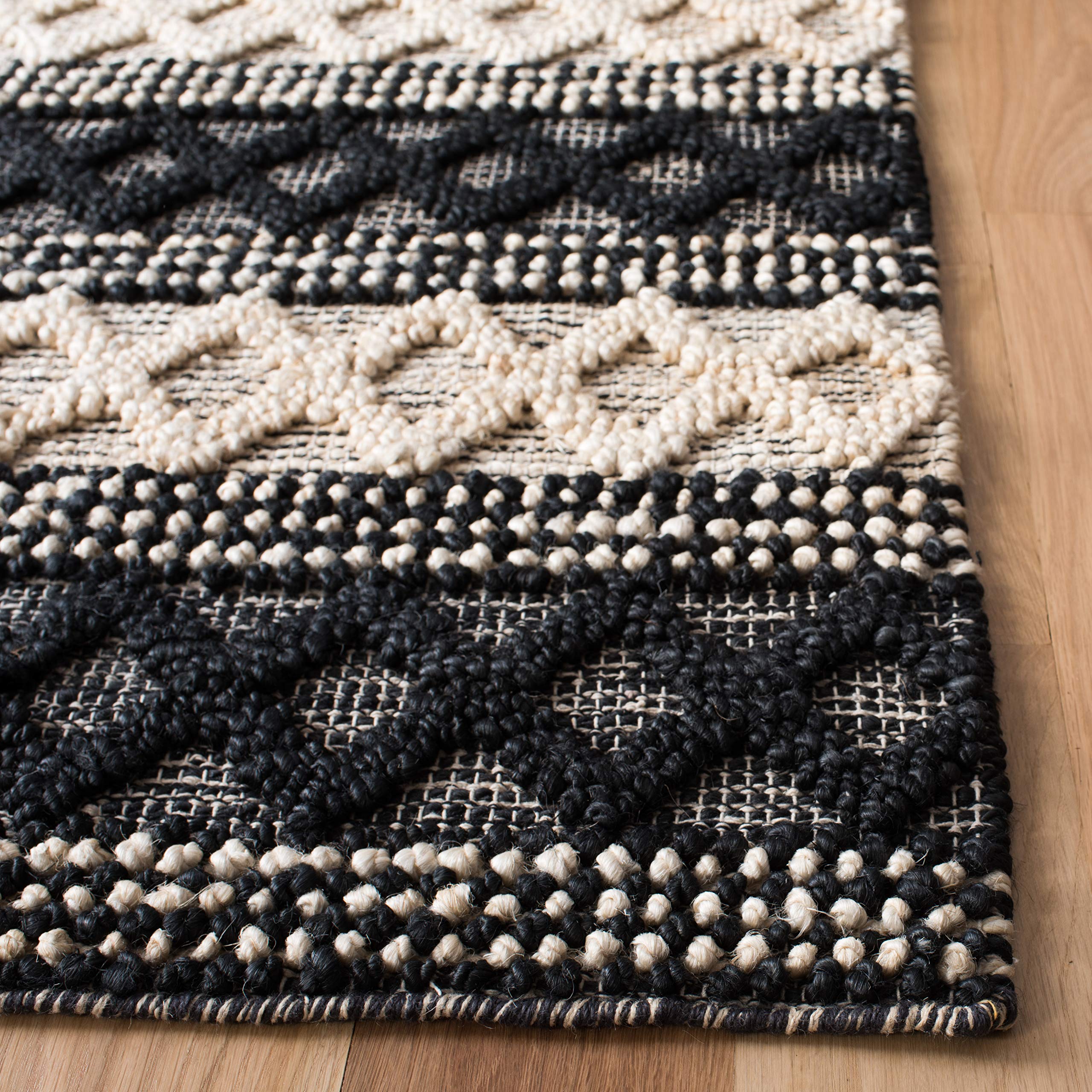 SAFAVIEH Handmade Boho Moroccan Tribal Jute Rug 4' x 6' - Natural Fiber Collection in Black & Ivory | Non-Slip Accent Rug for High Traffic Areas | Perfect for Entryway, Living Room, Bedroom & Boho Decor (NF568Z)