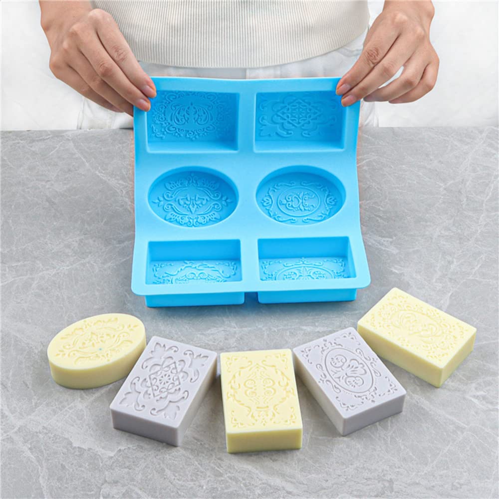 2-Pack Silicone Soap Molds for Handmade Soap Making - Rectangle, Oval & Flower Shapes - Reusable Baking & Bath Molds for DIY Crafts, Gifts & Home Spa Relaxation