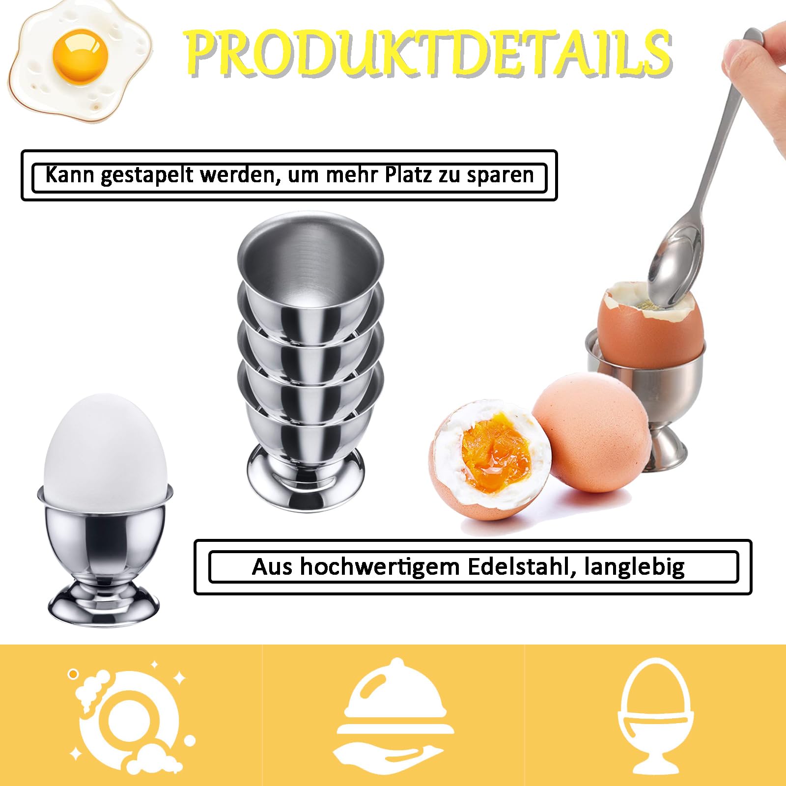 Premium Stainless Steel Egg Cups Set of 6 - Elegant Wine Glass Shaped Egg Holders for Breakfast Tray | Perfect for Brunch, Easter Decor & Kitchen Dining Accessories