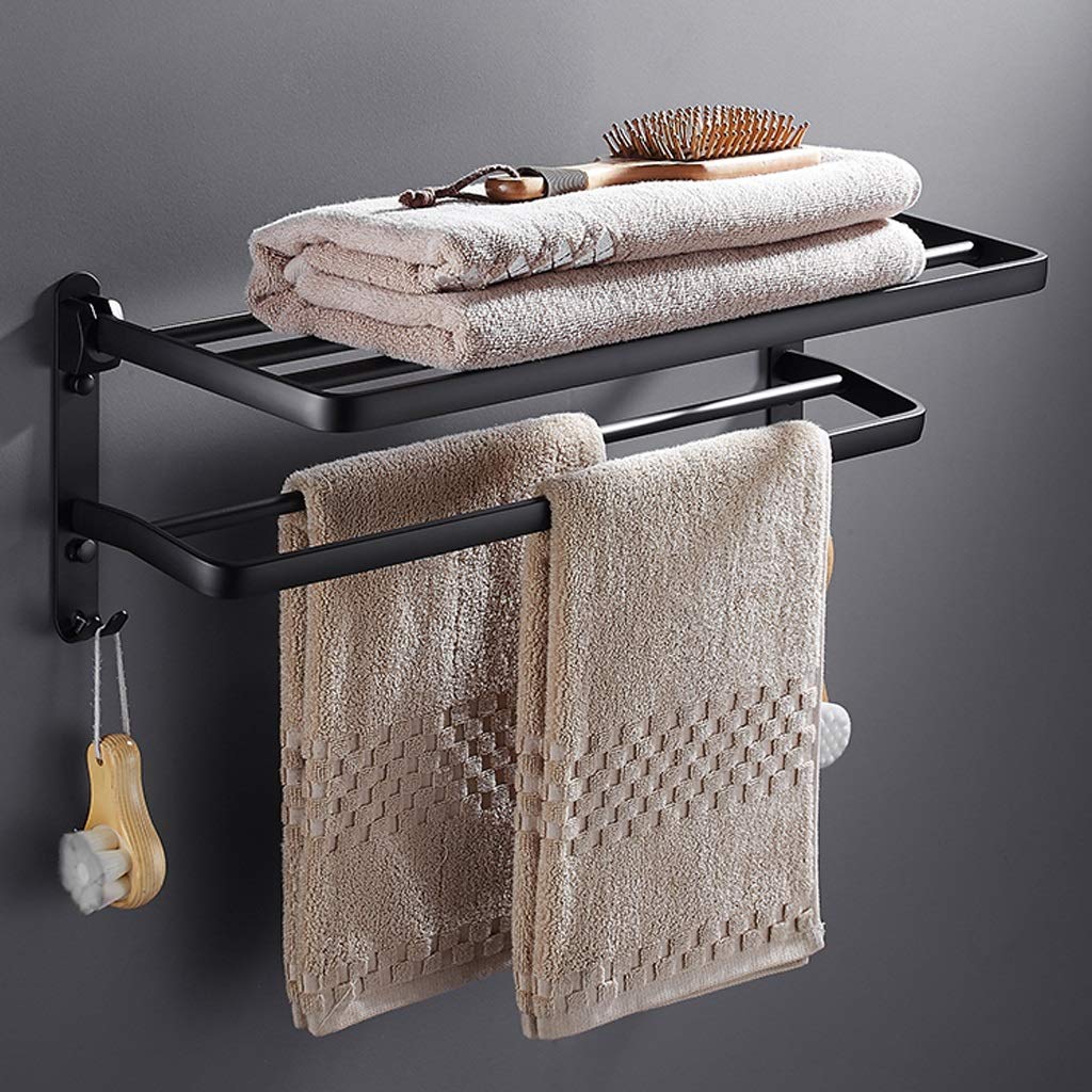 Premium Space-Saving Aluminum Double Layer Towel Rack - 40CM/50CM/60CM Bathroom Storage Shelf with Rod & Hooks - Perfect for Small Bathrooms, Apartments, and Spa-Style Decor (23.6inch/60cm Size Option)